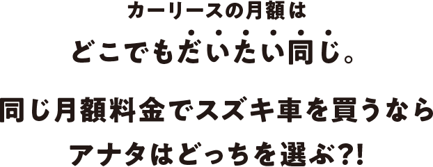 カーリースの月額はどこでもだいたい同じ。同じ月額料金でスズキ車を買うならアナタはどっちを選ぶ？！